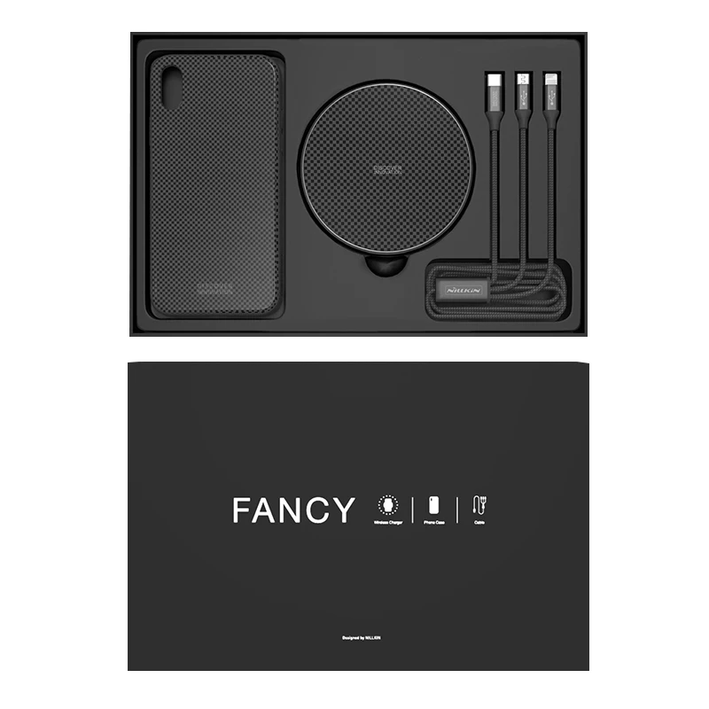 

Wireless Charger Set For iPhone Xs Original Nillkin Fancy Gift Set Case Cable Charger 3 in 1 Glass Back Cover Case For iPhone Xs