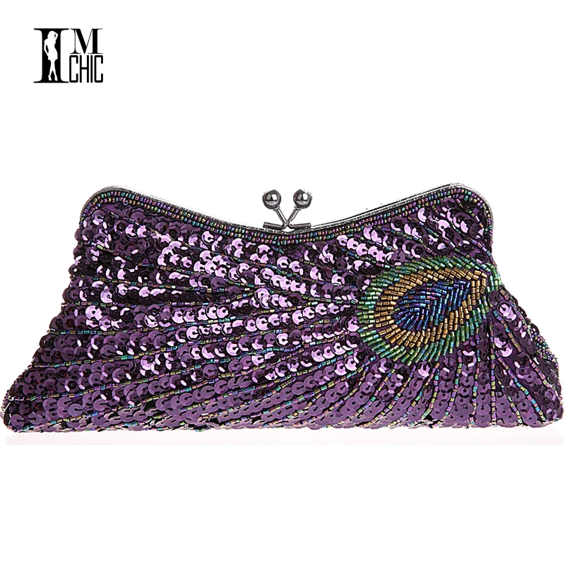 Vintage Pattern Women Evening Bags Sequins Beaded Mini Chain Handbag Luxury Party Clutch Wedding Gifts Bridal Purse