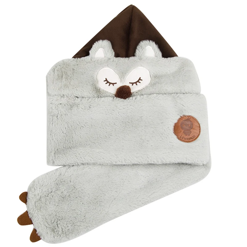 Kocotree Детские зимняя шапка с шарфом для 3 цвета доступны обувь мальчиков девочек теплая шапка шарф дети мультфильм лиса утолщен - Color: Brown