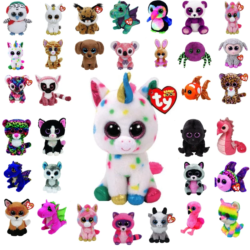 Ty Beanie Boos слон и обезьяна плюшевые куклы игрушечные лошадки для девочки кролик лиса милые животные Сова Единорог кошка Божья коровка 6''15cm