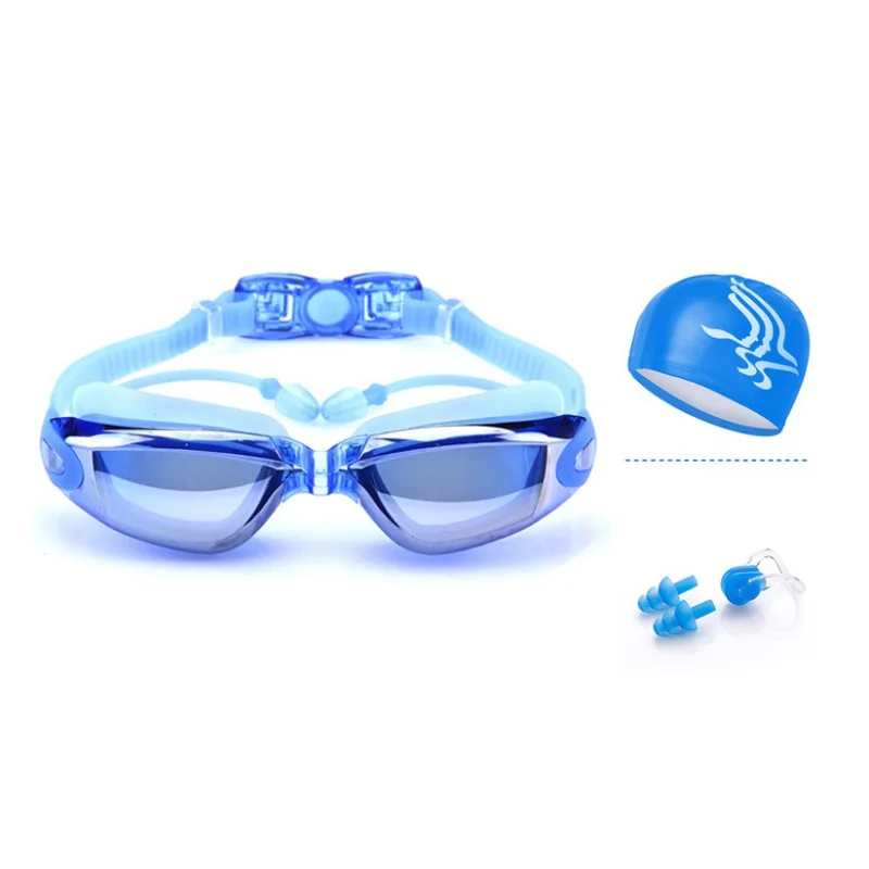 Cooling Swimming Goggles With Hat+Ear Plug+Nose Clip Waterproof Swim Glasses Anti-fog UV Professional Sport Swim Eyewear Set - Цвет: 2