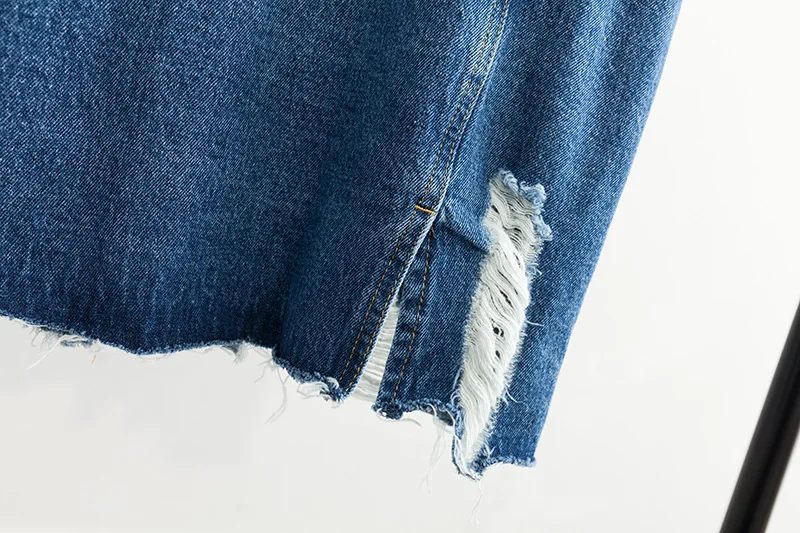 Sleeveless Jackets Embroidered Flares Women Coats Plus Size High Street Hole Denim Jacket Blue Outerwear KKFY3162