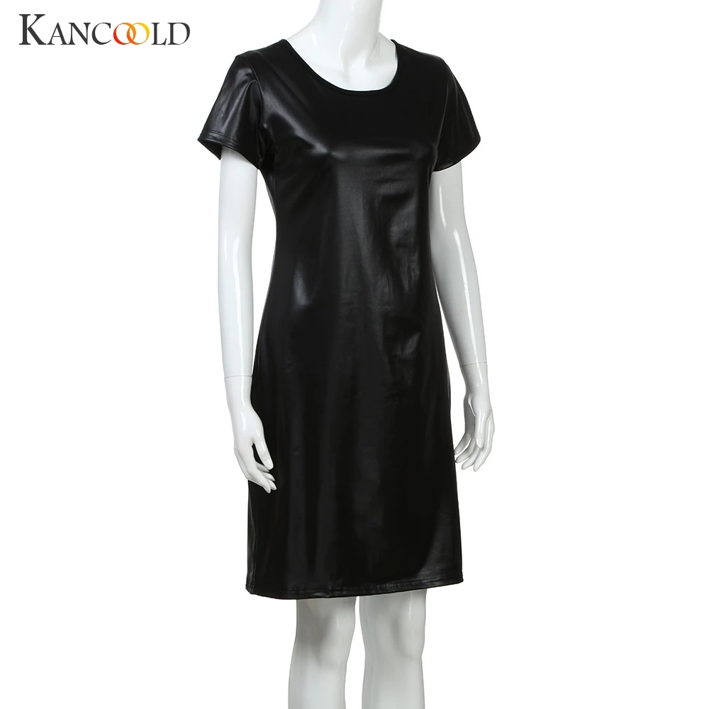 KANCOOLD/женское платье с коротким рукавом с эффектом мокрой кожи, облегающее платье средней длины, сексуальное обтягивающее Модное Новое Женское платье 2019JAN30