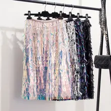 Женская юбка с высокой талией, украшенная бисером, модная, с блестками, лето-осень, Женская длинная юбка, сексуальная, для клуба, Vogue, Femme, ампир, низ