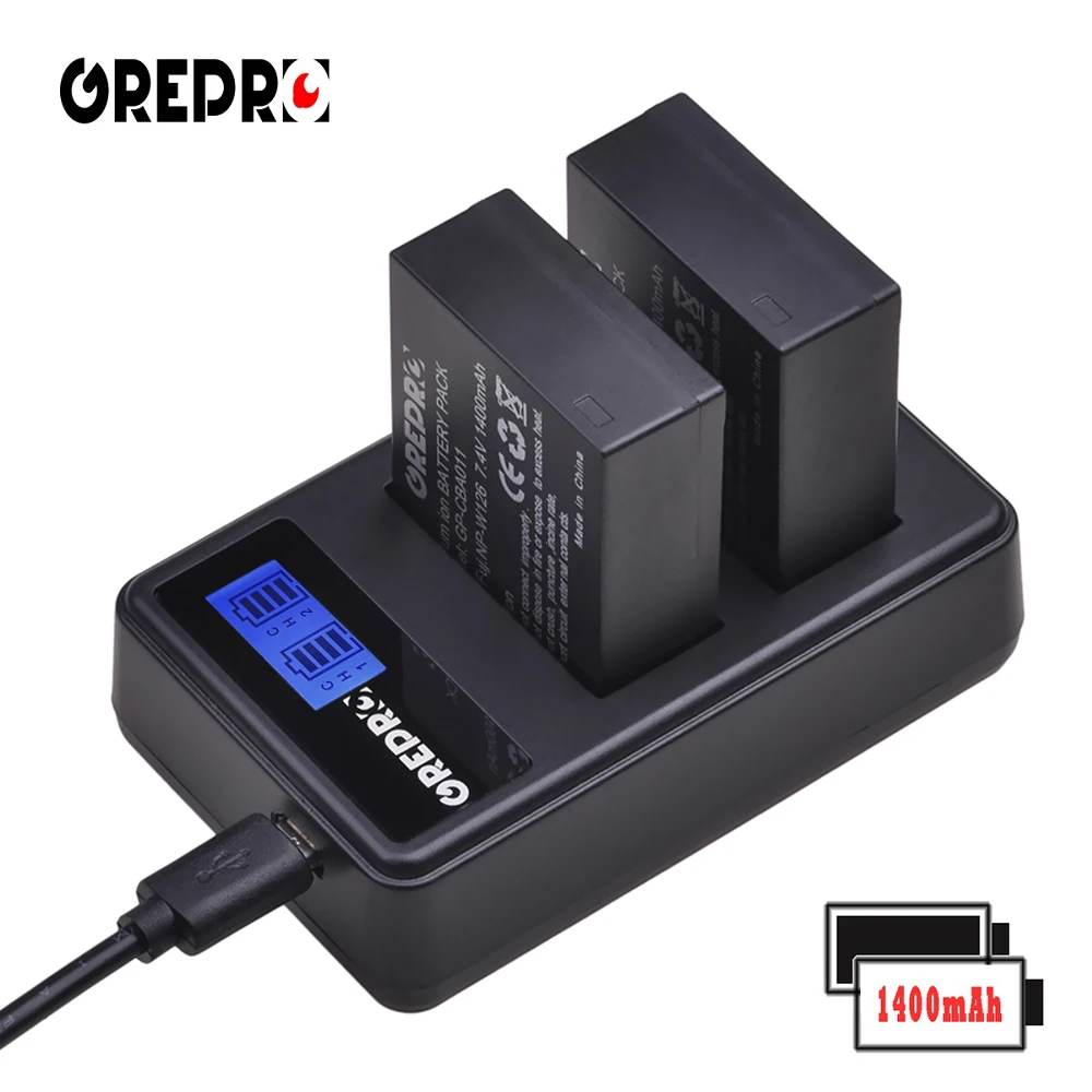 GREPRO 4pcs 1400mAh NP W126 NP-W126 Camera Battery + LCD Charger for Fujifilm Fuji X-Pro1 XPro1 X-T1 XT1,HS33EXR HS30EXR X PRO1