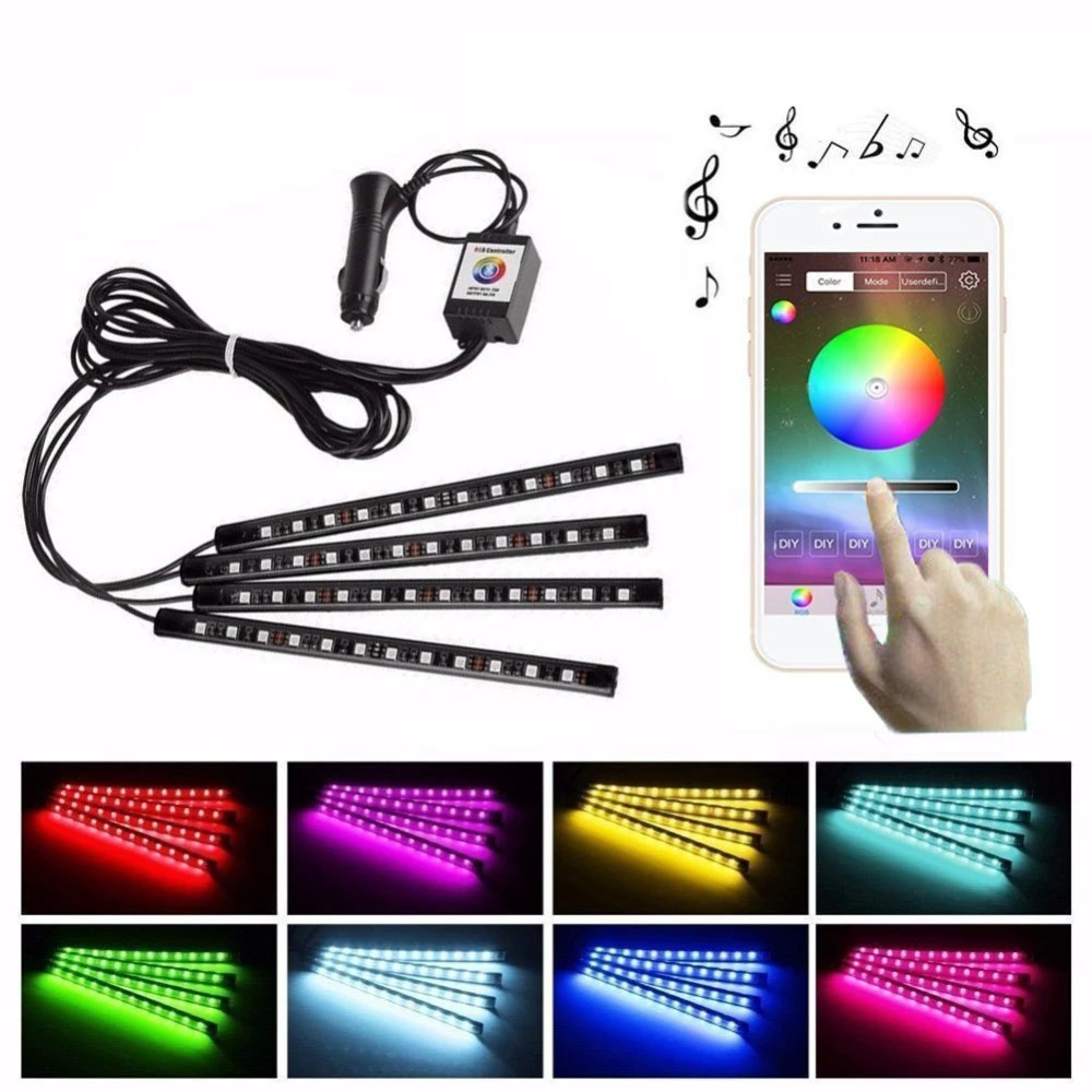 車内用ledストリップライト Bluetooth アプリコントロール 48 Led マルチカラー音楽 車用 Led Strip Light Strip Lightcar Strip Light Aliexpress
