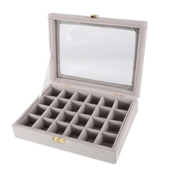 

Free Shipping 24 slots Gray Glass Lid Bracelet Loose Bead Box Jewelry Boxes Display Box Bracelet Jewelry Display Shelf