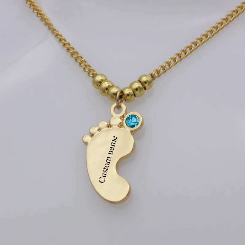 

One Baby Foot Birthstone Necklace Exquiste Crystal Alloy Long Necklaces for Men and Women Can Customized Any Name YP2977
