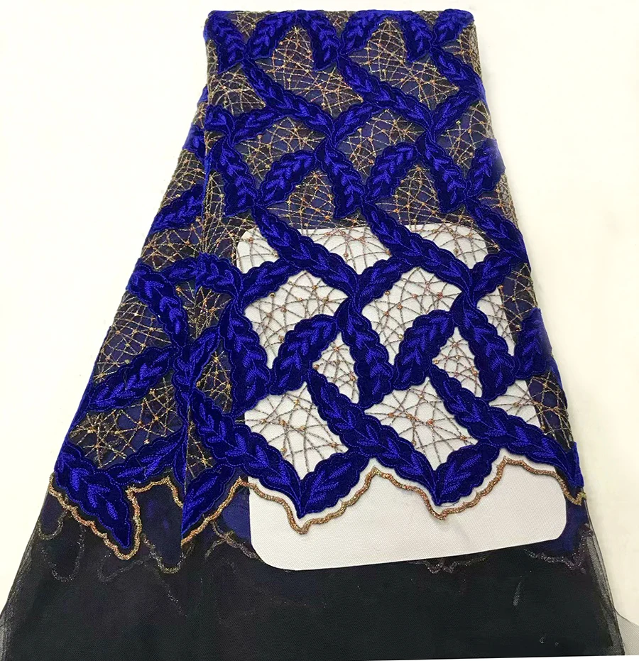 

Newest Fashion African velvet lace fabric Royal blue African Tulle Lace Fabric High Quality Sexy Party Dress 5yard/lote