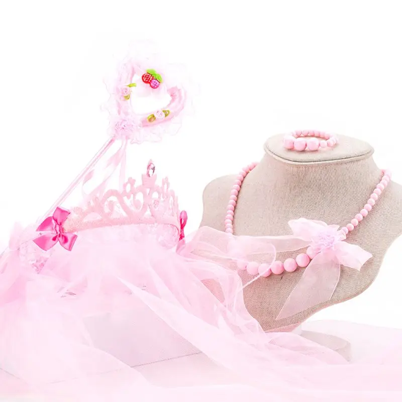 4 шт./компл. дети цветок Девушки вуали Корона Hairband волшебная палочка ожерелье браслет; Комплект бижутерии головной убор День рождения Свадебная вечеринка - Цвет: Flower faery