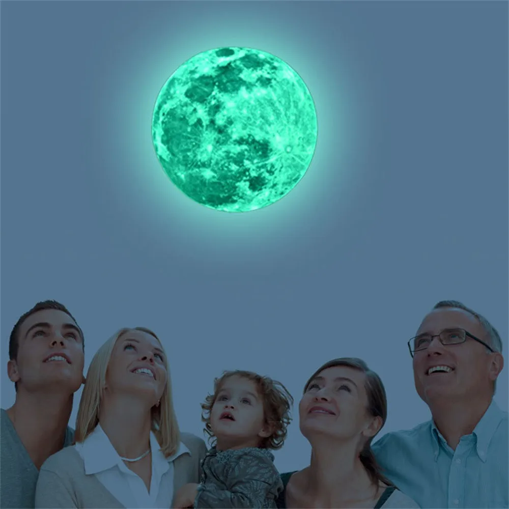 

3D Large Moon Fluorescent Wall Sticker Creative Night Light Wallpaper Home Decor Removable Glow In The Dark Sticker 5/12/20 cm