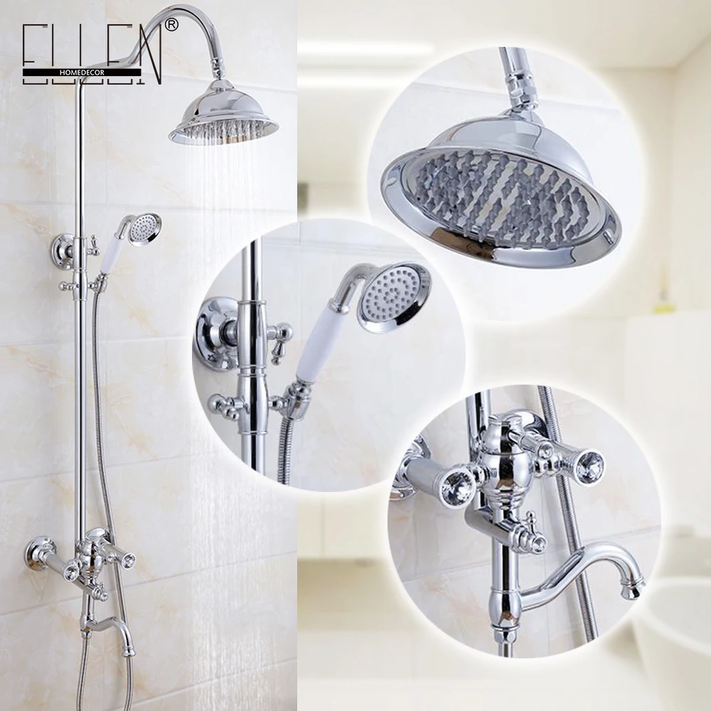 Luxury Bathroom Shower Set Wall Mount Shower Faucet Mixer Tap w/ Rain