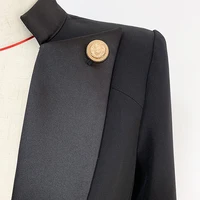 Wysokiej dobrej jakości, najnowsze 2021 projektant żakiet z dzianiny dresowej damski zapinany na jeden guzik satynowy kołnierz Blazer 6