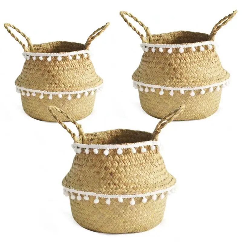

Natural Seagrass Woven Storage Basket Flowerpot Wicker Rattan Garden Flower Planter Pot Folding Planter Bamboo Basket 2019