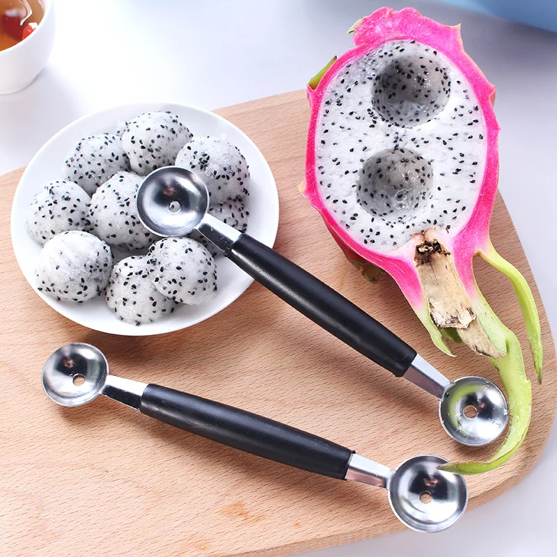 

Double Ended Headed Stalinless Steel Fruit Ice Cream Ball Spoon Melon Dragon Fruit Tool Household Kitchen Accessories Gadgets