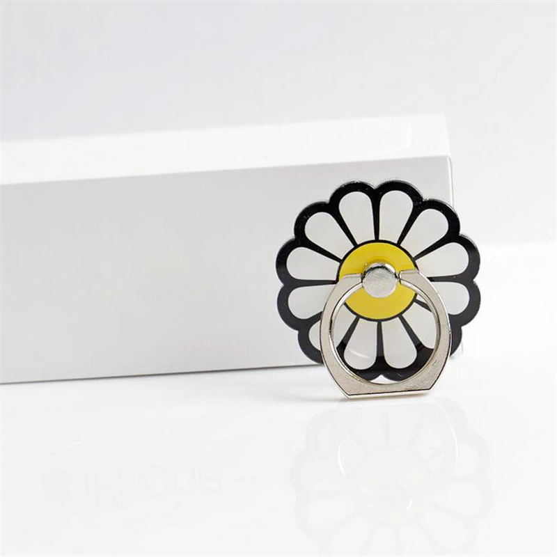 360 degree crystal ring buckle mobile phone holder cartoon small fresh flower adhesive tape metal ring For iphone iPod