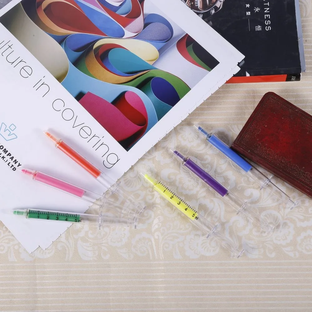6 шт./компл. милые канцелярские иглы трубки маркер-хайлайтер в форме шприца ручки маркер пишущая ручка модные школьные принадлежности 6 цветов
