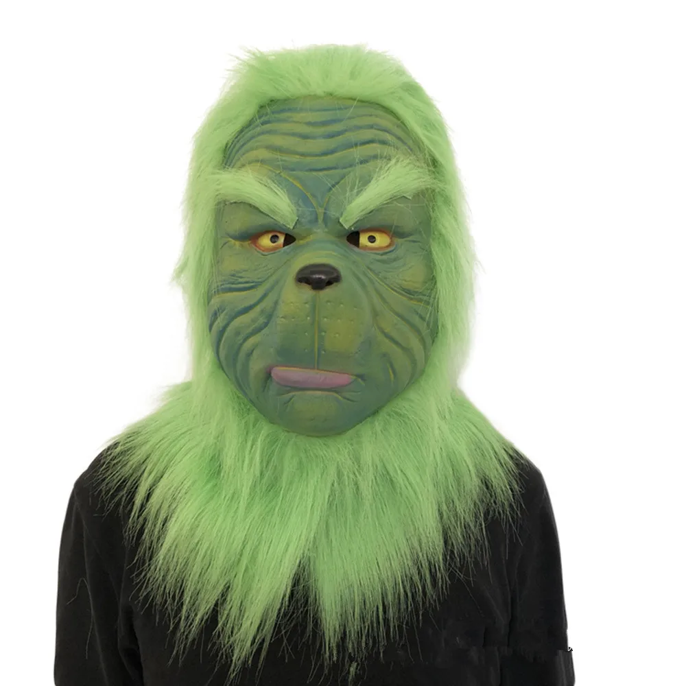 

2019 Hot Sale The Grinch Mask Movie Cosplay How the Grinch Stole Christmas Costume Props with Green Hair Christmas Party