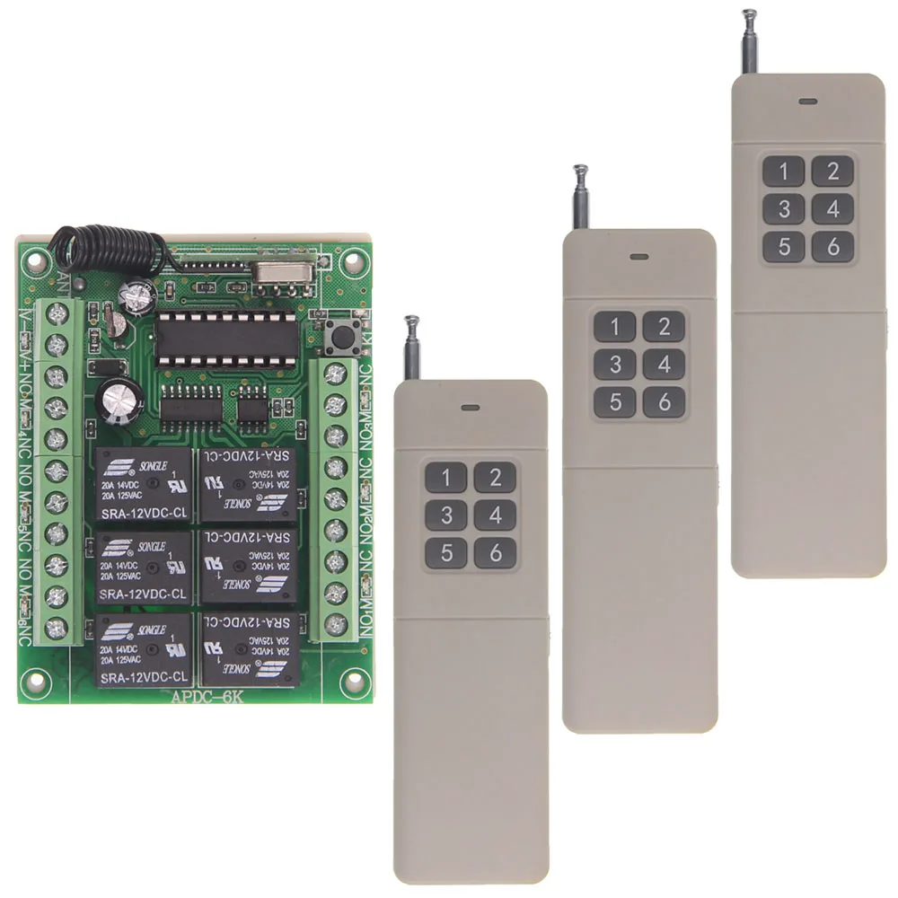 

3000m Long DC 12V 24V 6CH 6 CH RF Wireless Remote Control Light Motor Relay Switch System,Receiver +Transmitter,315 / 433 MHz