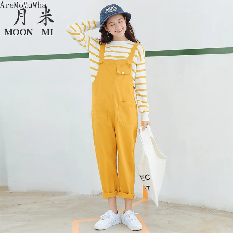 Vaqueros Versión Lindo 2019 Babero Primavera Fashionnova Y Otoño Delgada Puntos Aremomuwha Mujer Suelta rosado Coreana Nueve Nuevo Yellow Ginger Salvajes Tirantes 6cd8xwwqp