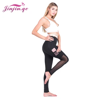 Jinjin.QC Women Leggings Net Pocket Push Up Legging High Waist Pants Gothic Insert Mesh Design Trousers Black Capris mesh insert leggings