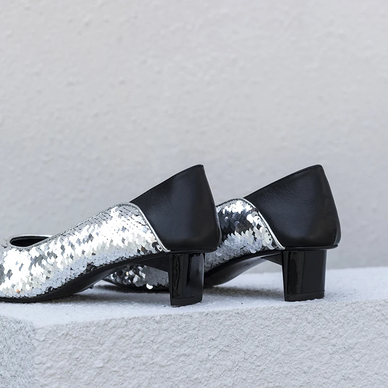 Party Größe Silber Elegante Frauen Hochzeit 39 Bling 34 Echt Mode Heels Pumpt Schuhe Luxus Für Kcenid Seltsam Leder OqyBw44Z6
