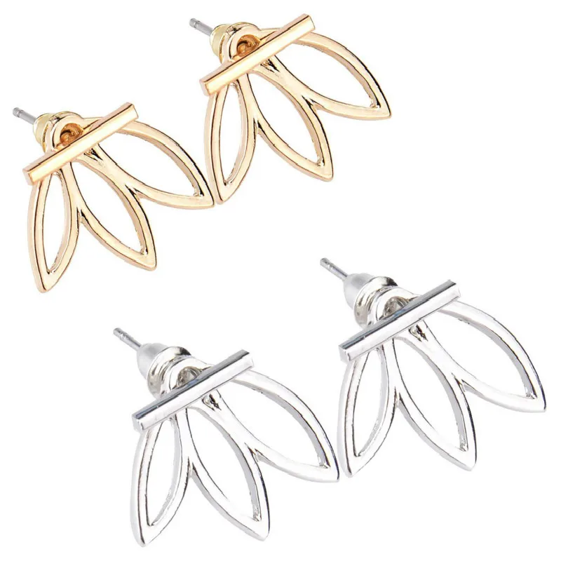 

2018 Fashion Design Earrings for Women Hollow Out Leaf Flower Stud Earrings Simple Metal Ear Jewelry
