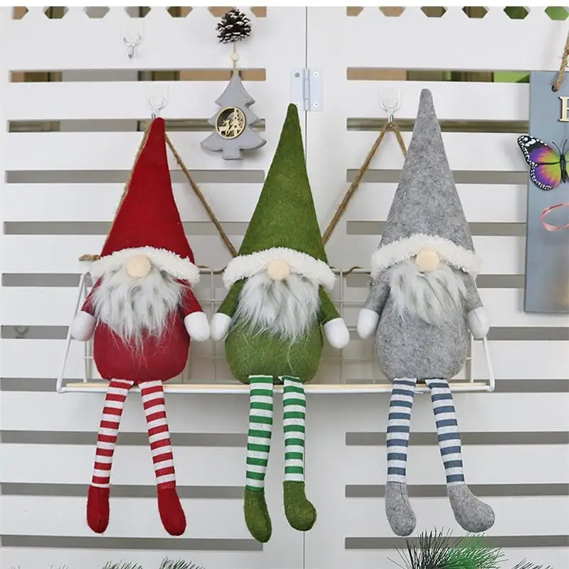 

2019 Handmade Christmas Decoration Santa Claus Doll Plush Toy Cute Long-legged No Face Santa Claus Pendant Window Decoration C25