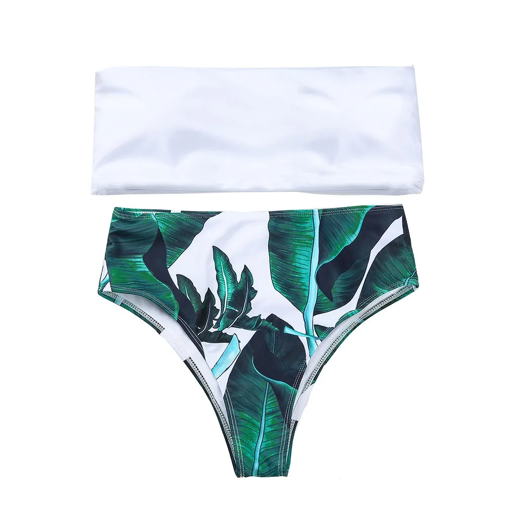 

Brazilian Bikini Women Sexy Leaf Print Padded Bra Beach Halter Bikini Set Swimwer Wrapped Chest Fato De Banho Mulher #YL5