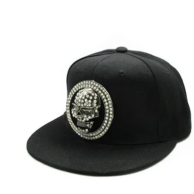 Бейсбольная кепка в стиле хип-хоп с металлическим черепом, регулируемая бейсболка для детей, мужчин, женщин, 347 - Цвет: black