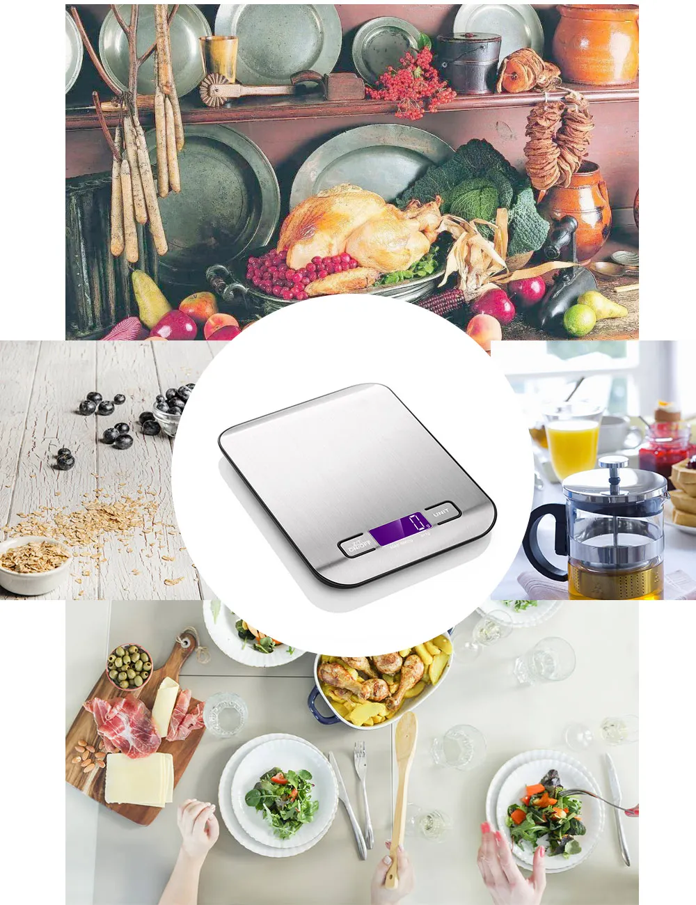 Food Scale Digital Stainless Steel Digital Kitchen Multifunction 5000g/1g Durable And Easy To Clean Measuring Tools