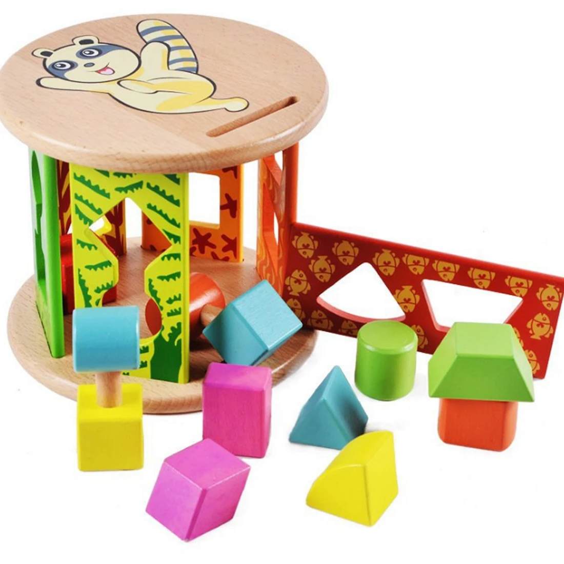 UTOYSLAND Children Wooden Shape Sorter Cylinder Shaped Blocks Early Educational Toys for Kids Gift - Colorful 13 holes wooden toys intelligence box for shape sorter cognitive and matching building sorority eductional toys for children