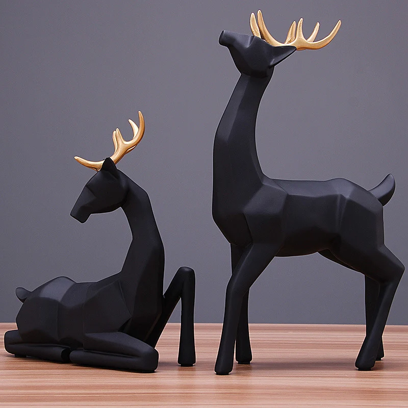 

Creative Resin Deer Statue Vintage Figurines Home Decor Geometry Crafts Industrial decoration for Resin Animal Figurine Gifts
