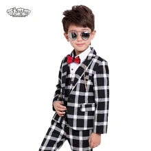 С цветочным рисунком, официальные костюмы для мальчиков, школьные костюмы на свадьбу для мальчиков, брендовая рубашка в клетку; Блейзер, жилет, штаны, комплект из 3 предметов, костюм-смокинг детское праздничное платье Костюмы комплекты N62