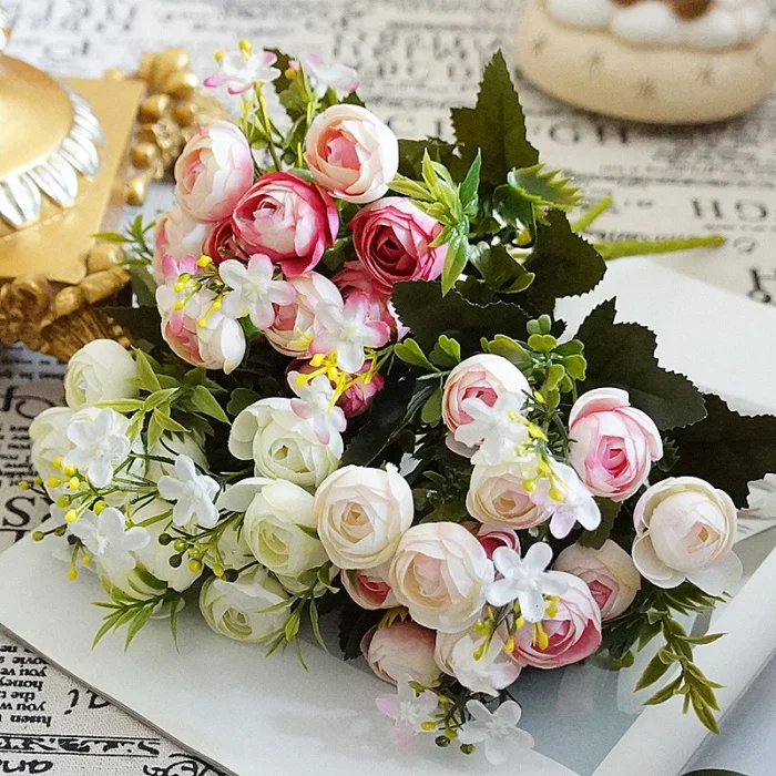1 букет искусственных цветов, розы, декоративные вечерние бутоны из шелка для украшения дома, отеля, своими руками, свадебные украшения, венок