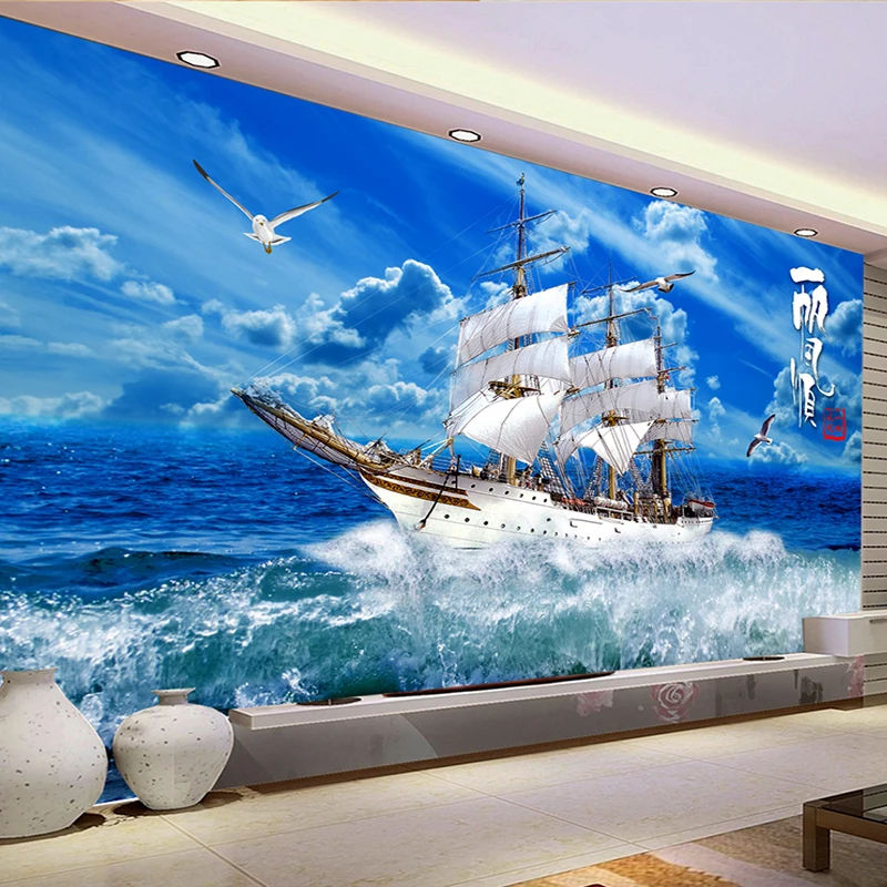 Hágalo usted mismo extraíble de pintura azul velero Wallpaper Mar Pared Adhesivo Yi 