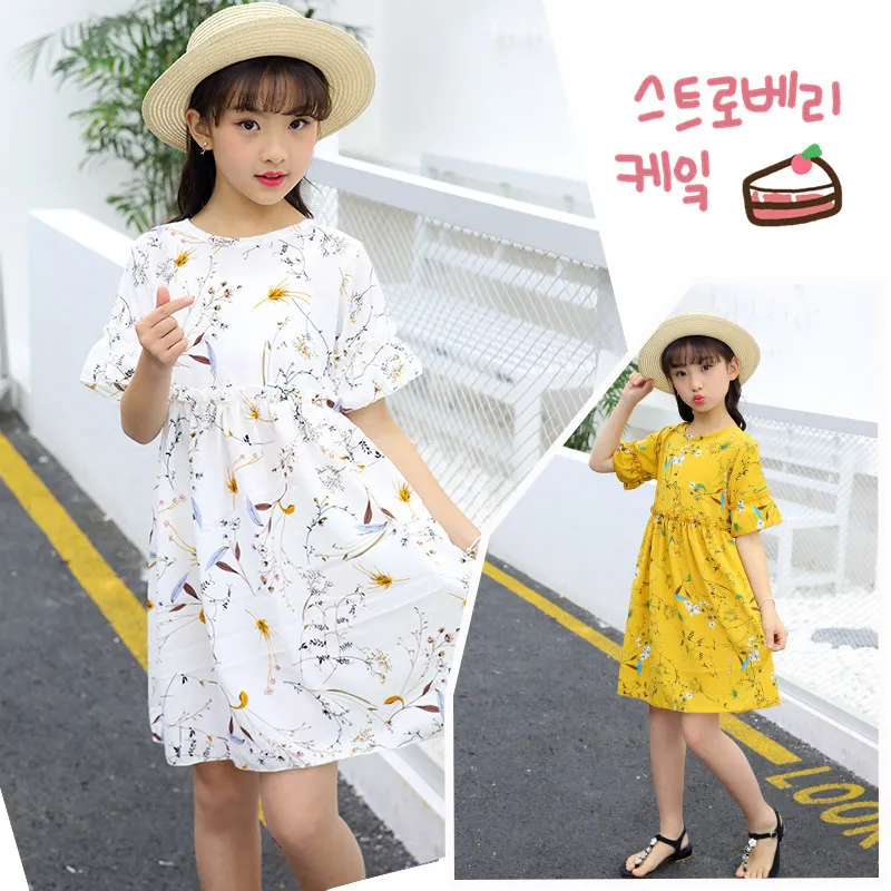 Summer Fashion Girls Dress 2019 New Silk Cotton O Neck Children Clothes