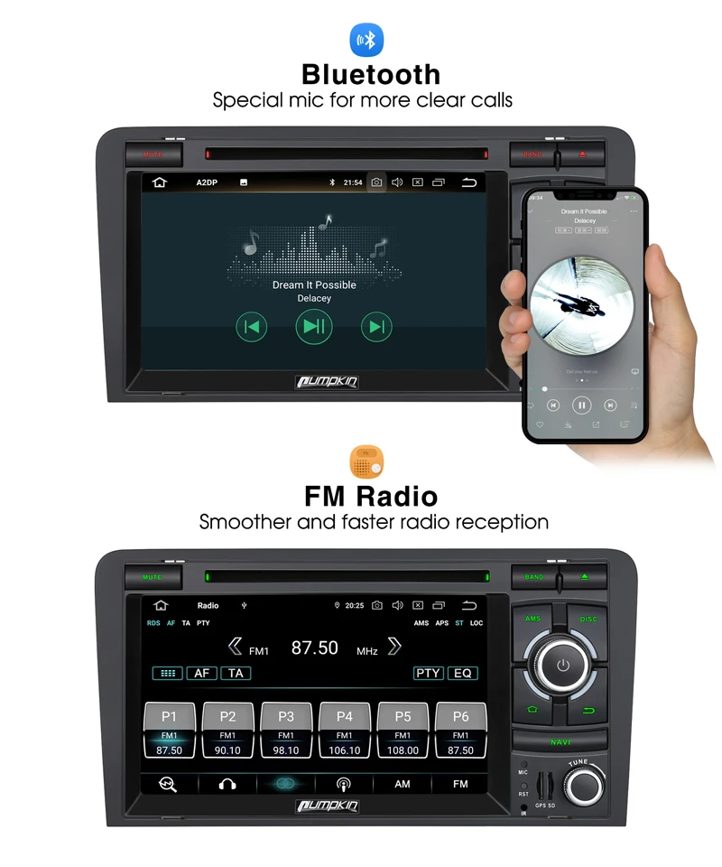 Top Pumpkin 2 Din7"Android 8.0 GPS Navigation 4GB RAM Car Multimedia DVD Player For Audi A3 2003-2011 Autoradio FM Radio Headunit 2