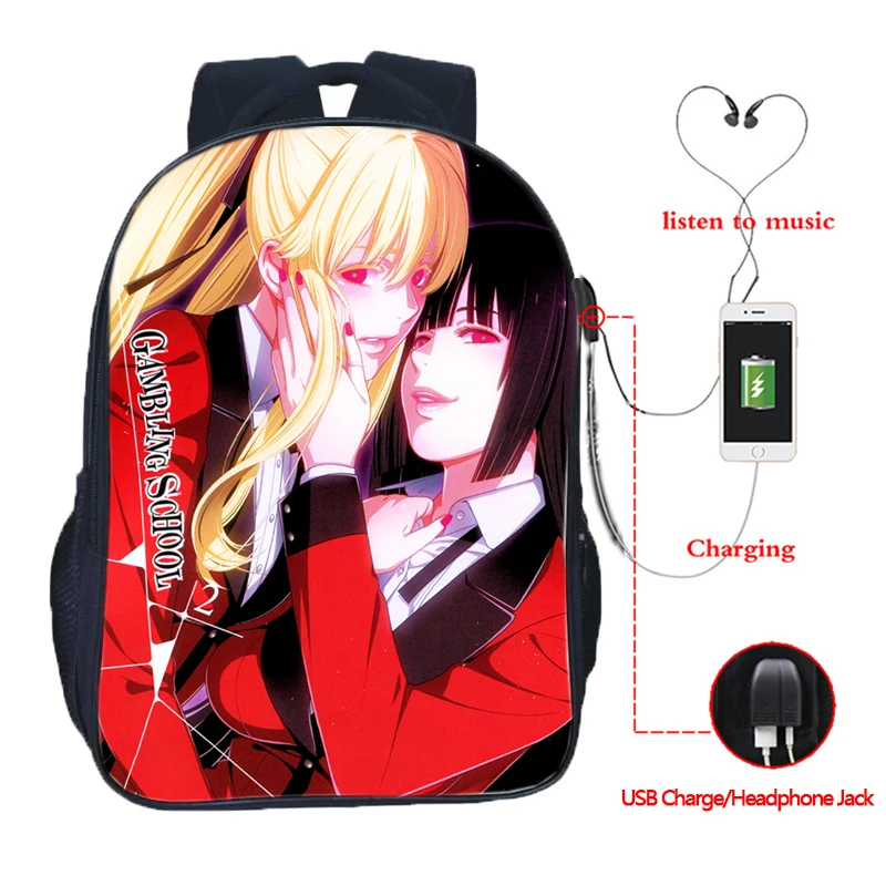 Красивый школьный рюкзак Jabami Yumeko Kakegurui Gambaling с USB зарядкой школьные рюкзаки двумя