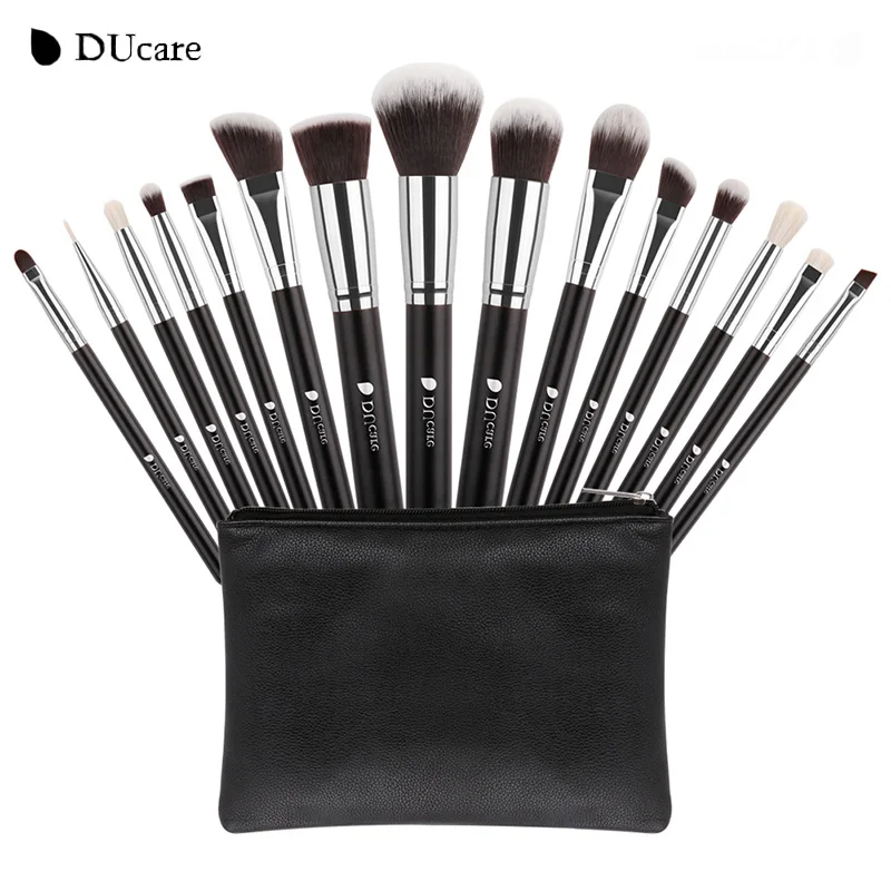 

DUcare New 15Pcs Synthetic Hair And Goat Hair Powder Foundation Eyeshadow Makeup Brushes Set Makeup Brush With Bag Cosmetics Kit
