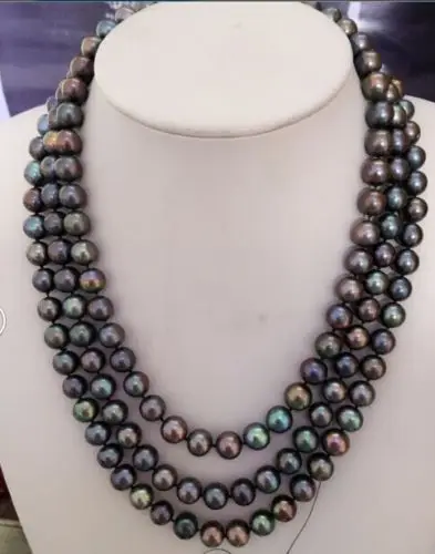 

Triple strands 9-10mm multicolor pearl black red green necklace 18" 19" 20" 14
