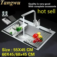 Бытовая кухонная ручная раковина одинарная мойка Мойка Посуды 304 нержавеющая сталь Горячая 55x45/60x45/68x45 см