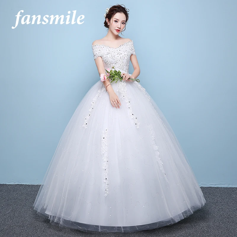 

Fansmile Real Photo Vintage Lace Up Ball Wedding Dresses 2019 Vestido Robe de Mariage Customized Plus Size Bridal Gowns FSM-348F