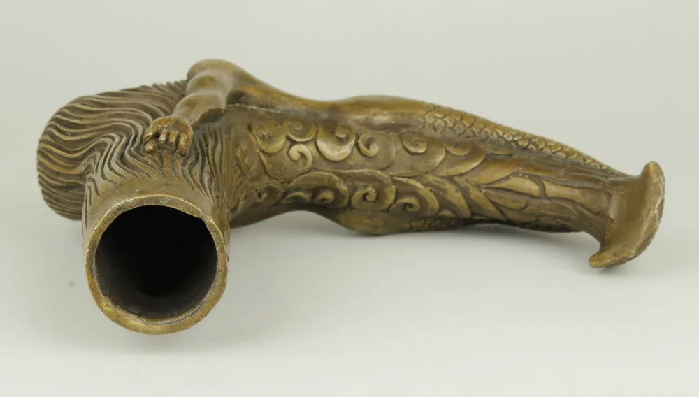 

Old Handmade Carving Bronze Mermaid Statue Cane Head Walking Stick