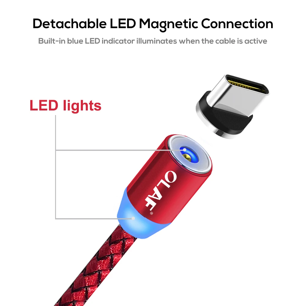 Магнитный usb-кабель Олаф для iphone 7, 8 Plus, X, XR, XS, Max, светодиодный кабель Micro usb type-C для samsung S8, S9 plus, Note 9, 8