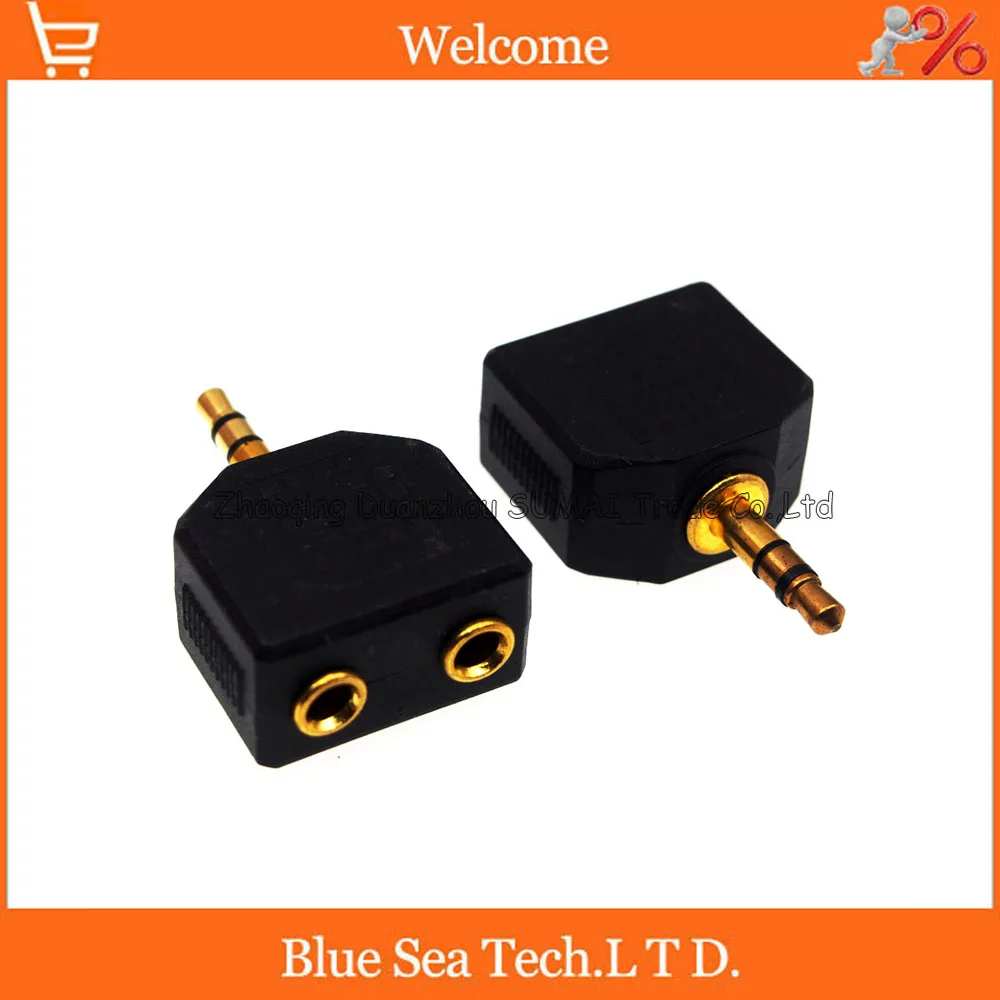 10pcs New High quality Golden 3 5mm 1 Male Plug to 2 Female Audio Splitter Adapter For PC Headphone Earphone MP4 Free Shipping
