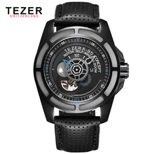 TEZER Fashion Designer Mens Watches Top Brand Luxury Automatic Self-Wind Clock 50M Waterproof Leather Strap Watch For Men Montre