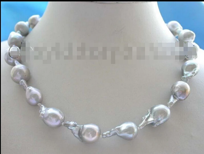 

FREE SHIPPING 17" Genuine Natural 22mm Gray Reborn Keshi Pearl Necklace 14k! (A0513)