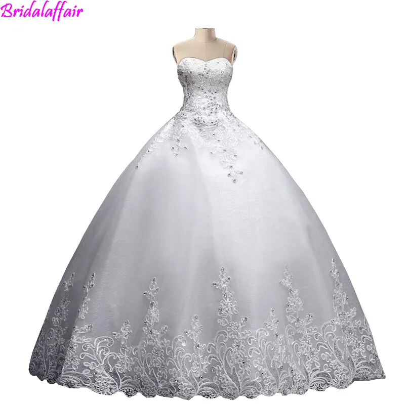 

2019 Plus Size Wedding Dresses With Sleeves No Train Sweetheart Floor Length Bridal Applique Puffy Wedding Gowns robe mariage