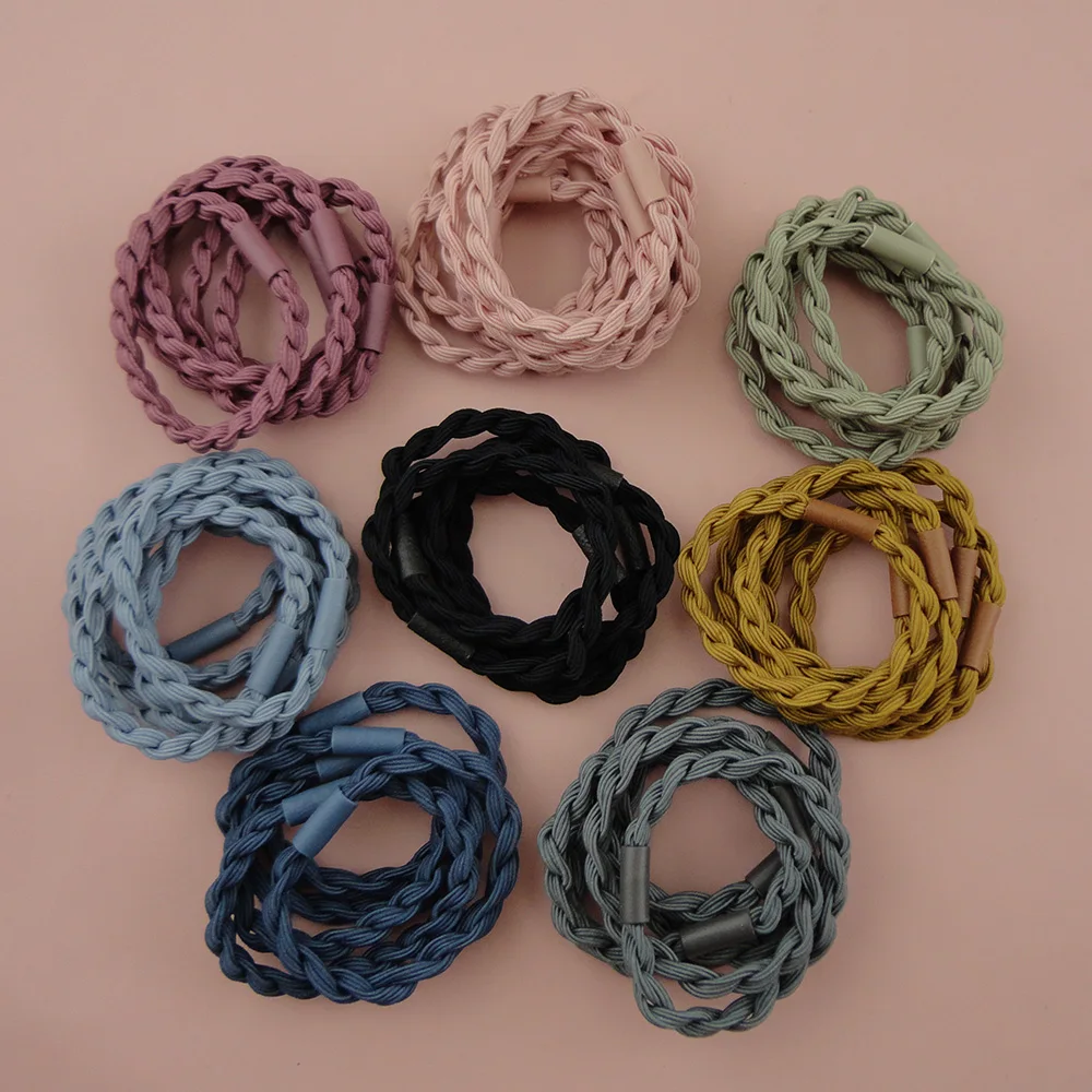 

50PCS Assorted Colors 3mm Wide flat Elastic cords braided Ponytail holders Hair bands hair ties,wholesales